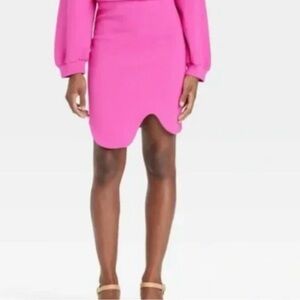 Sammy B Target Pink Ponte Scuba Knit Squiggle Wave Hem Stretch Skirt S